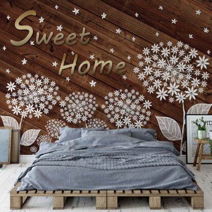 Modern Flowers And Wood Planks "Sweet Home"(3715WM)