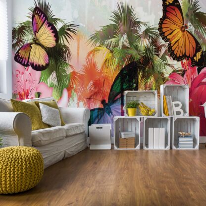 Butterflies Palms Flowers Modern Tropical(405WM)