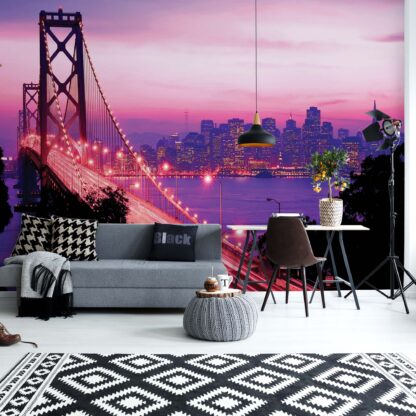 Pink And Purple City Skyline Golden Gate Bridge(417WM)