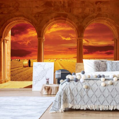 Countryside Field View Through Stone Arches(437WM)