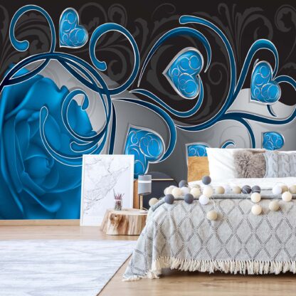 Rose Hearts Blue Swirly Modern Design(708WM)