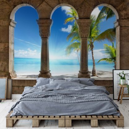 Paradise Island Beach View Through Stone Arches(773WM)