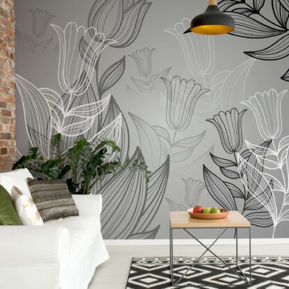 Modern Flowers Illustration Grey(8-009WM)