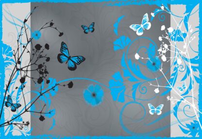 Flowers And Butterflies Modern Design Blue(884WM) - Image 2