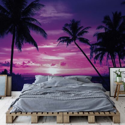 Beach Tropical Sunset Purple Palms(889WM)