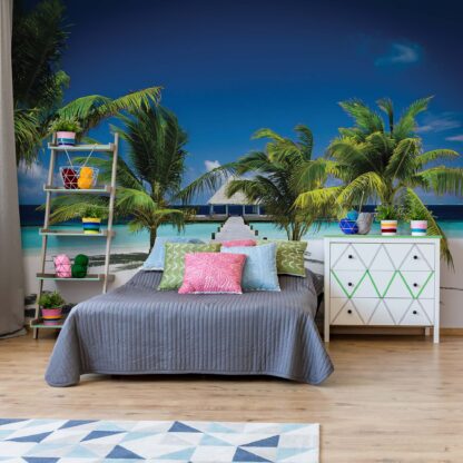 Beach Pier Sea Sand Tropical Palms(891WM)
