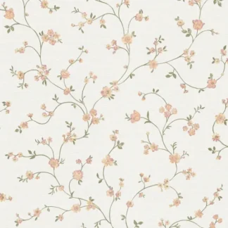 Valge ja terrakota lillemustriga vinüülkattega fliistapeet – A.S. Création Fiori Country 792306