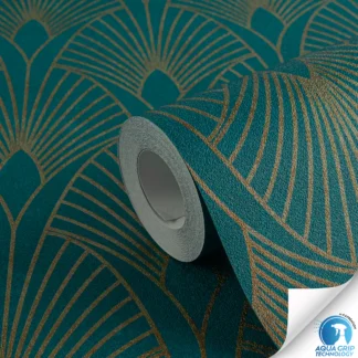 Art déco mustriga fliistapeet sinine ja roheline WOW – 784931