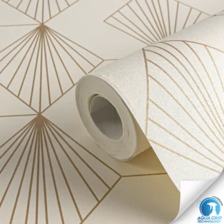 Art déco mustriga fliistapeet kreemikas ja kuldne WOW – 784941