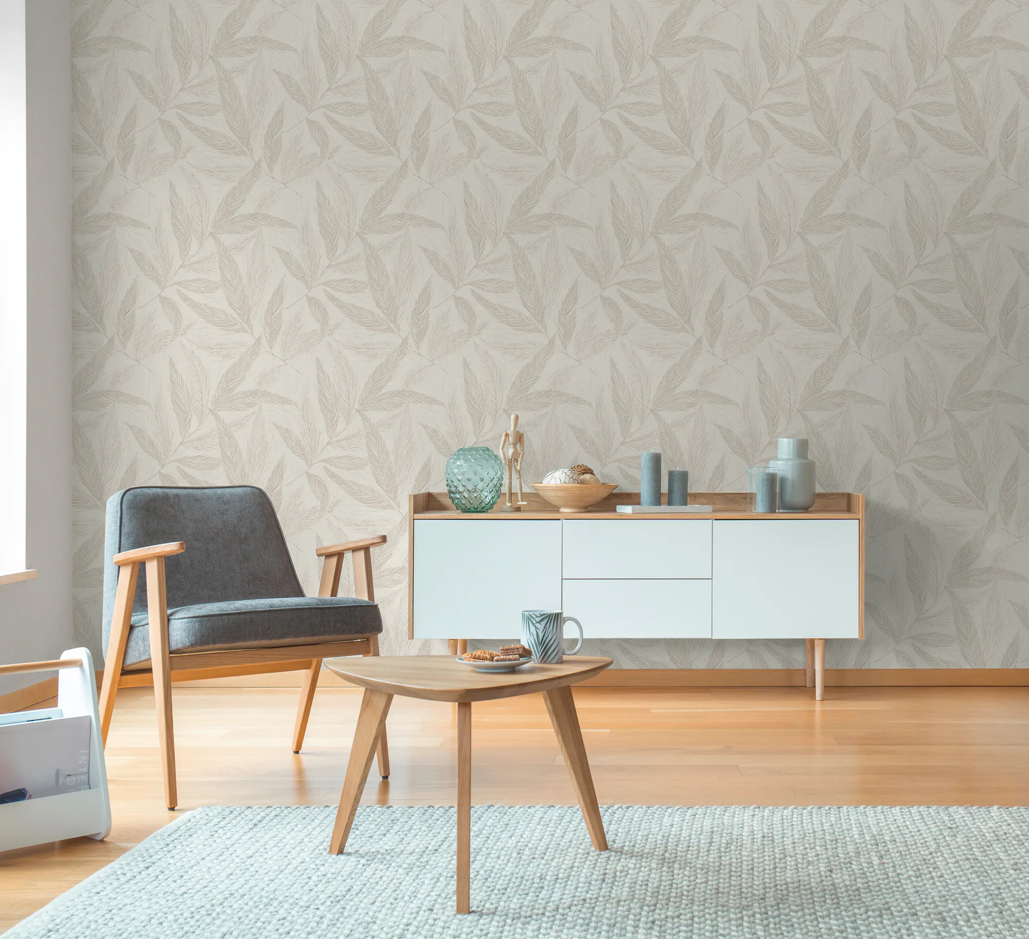 Lehe- ja lillemustriga fliistapeet beež ja kreemikas Hygge 3 – 790962 - Image 6