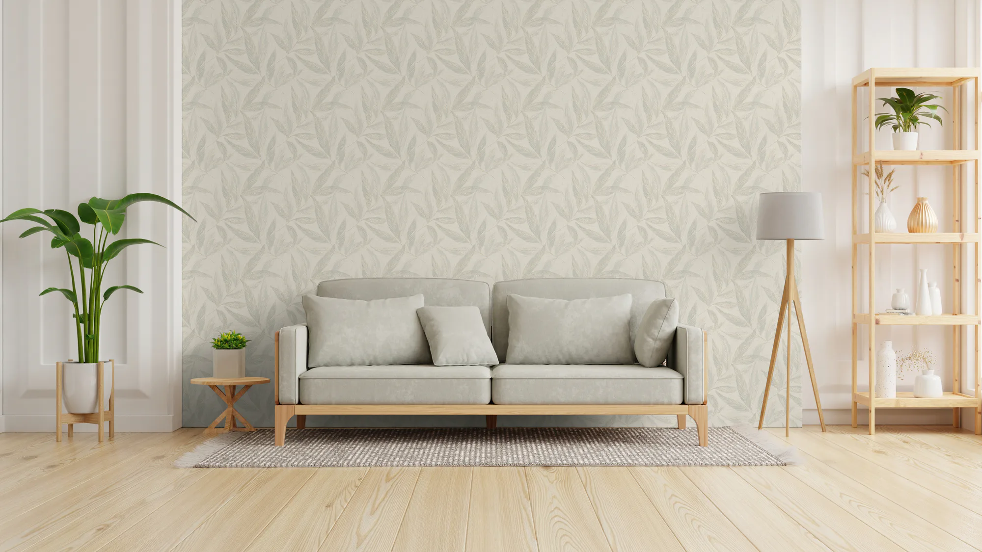 Lehe- ja lillemustriga fliistapeet valge ja kreemikas Hygge 3 – 790963 - Image 2