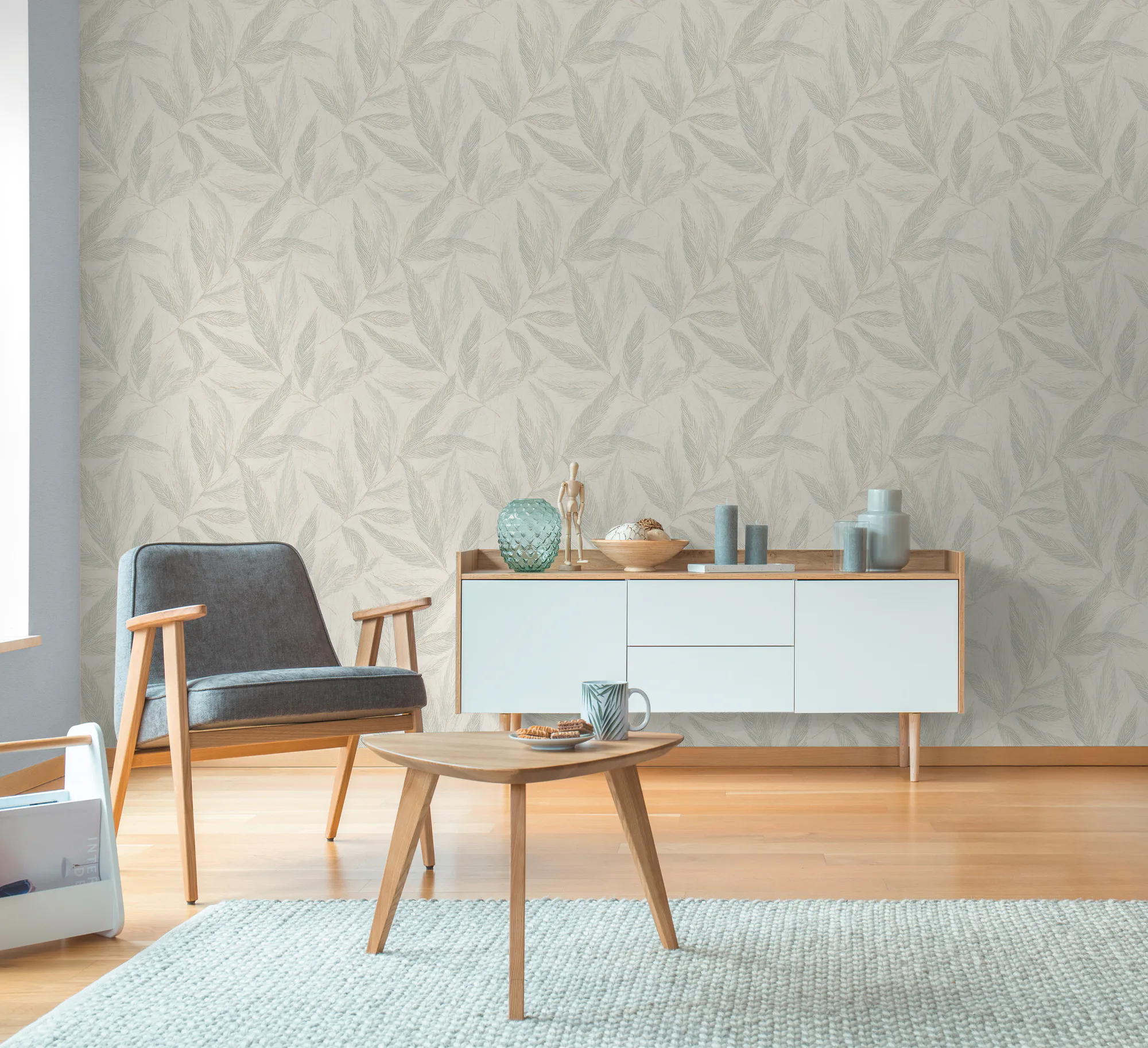 Lehe- ja lillemustriga fliistapeet valge ja kreemikas Hygge 3 – 790963 - Image 6