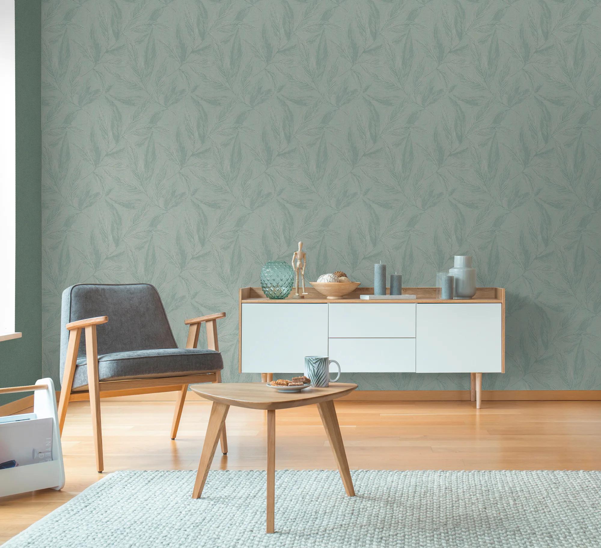 Lehe- ja lillemustriga fliistapeet roheline ja metallik Hygge 3 – 790965 - Image 6