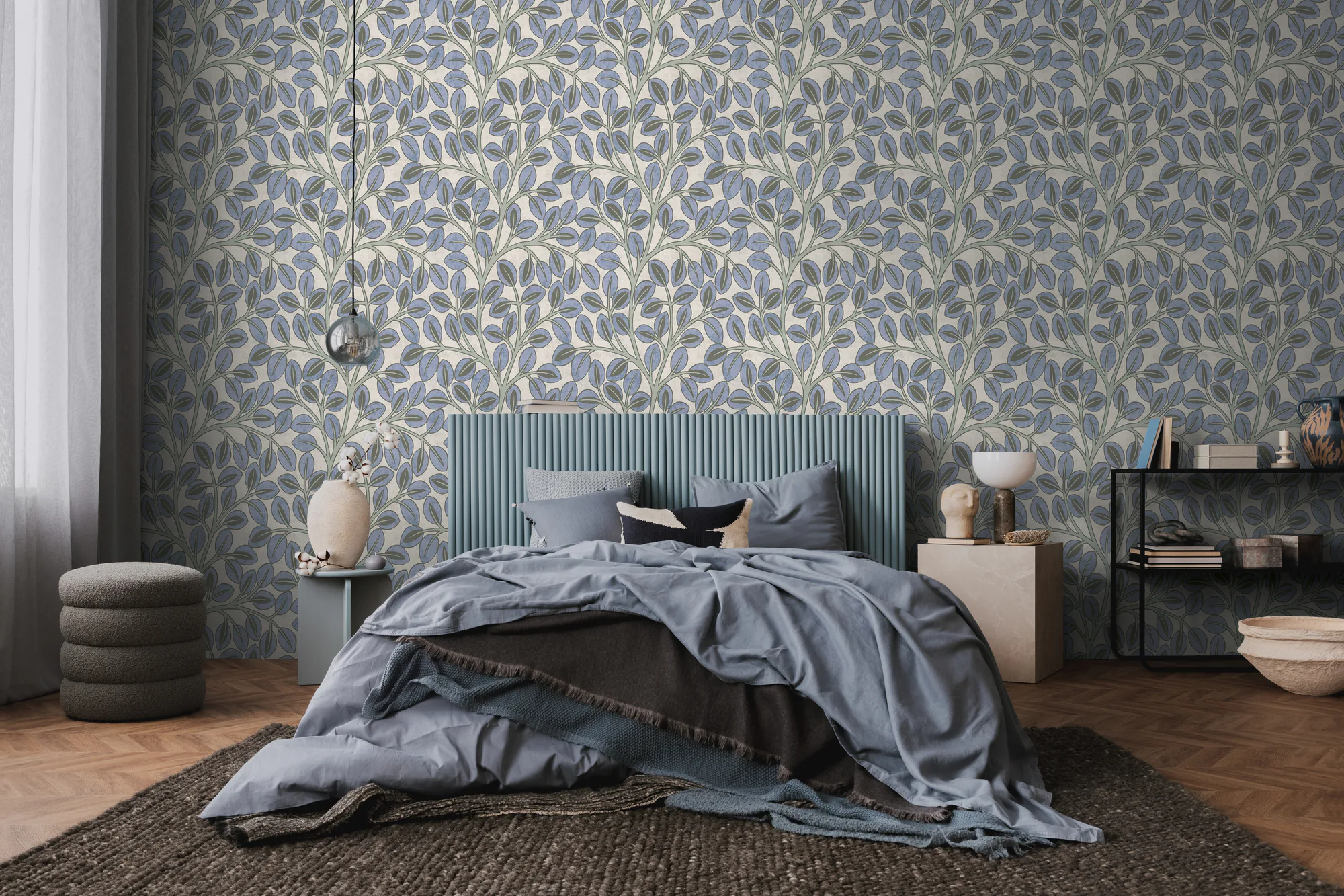 Oksa- ja lehemustriga fliistapeet sinine ja hall Nordic Feeling – 791501 - Image 6