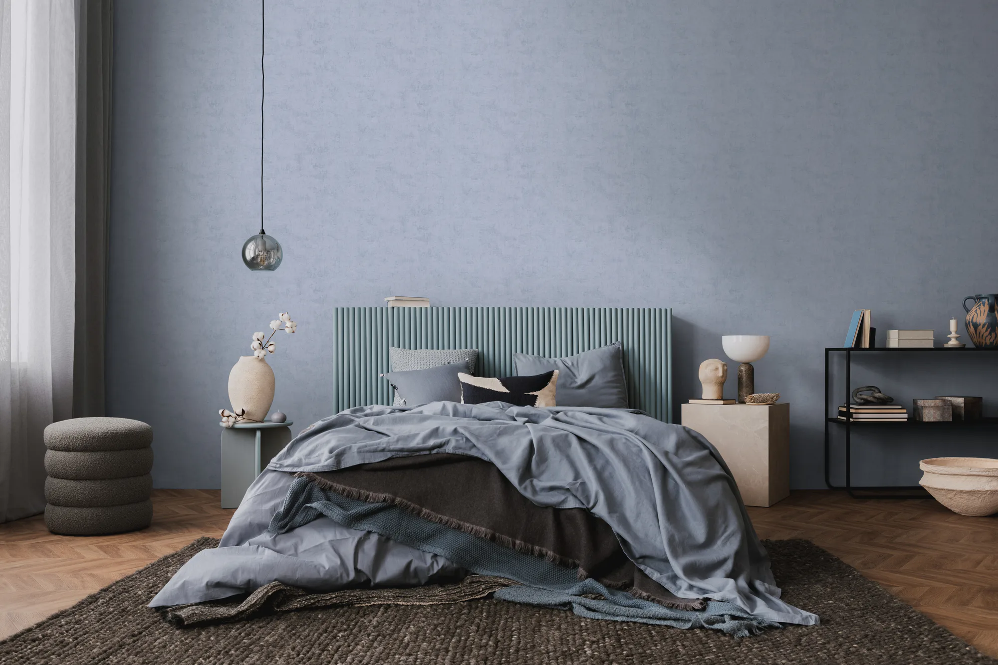 Tekstiilse ilmega ühetooniline fliistapeet sinine Nordic Feeling – 791531 - Image 6