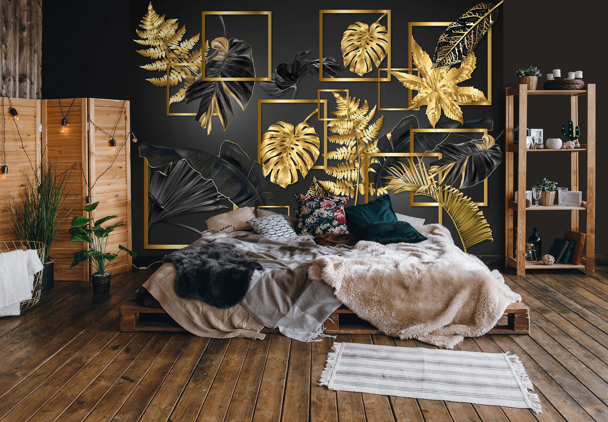 Kuldsed monstera lehed – fototapeet 14130