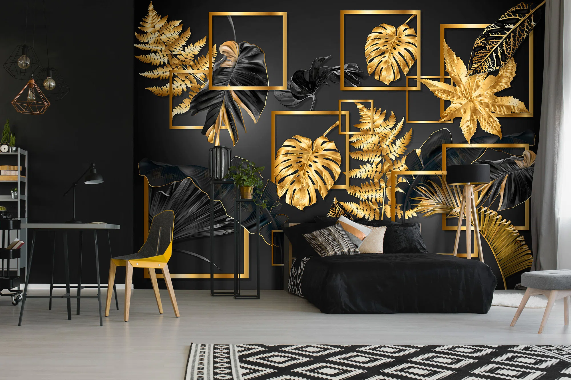 Kuldsed monstera lehed – fototapeet 14130 - Image 2
