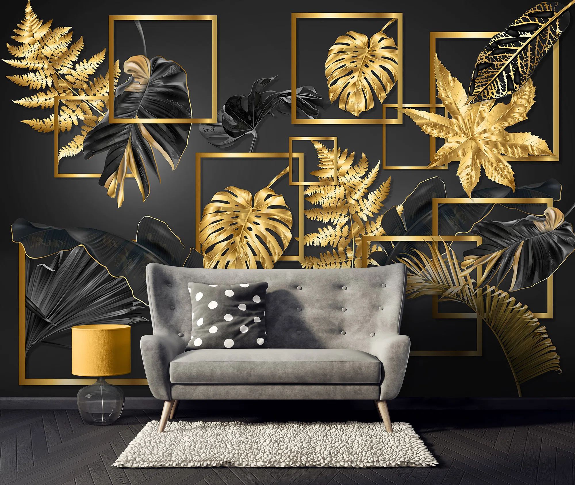 Kuldsed monstera lehed – fototapeet 14130 - Image 3