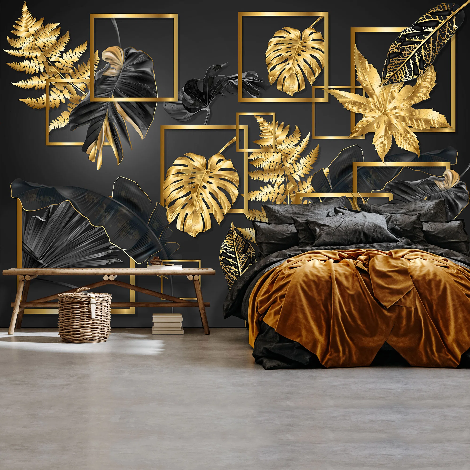 Kuldsed monstera lehed – fototapeet 14130 - Image 4