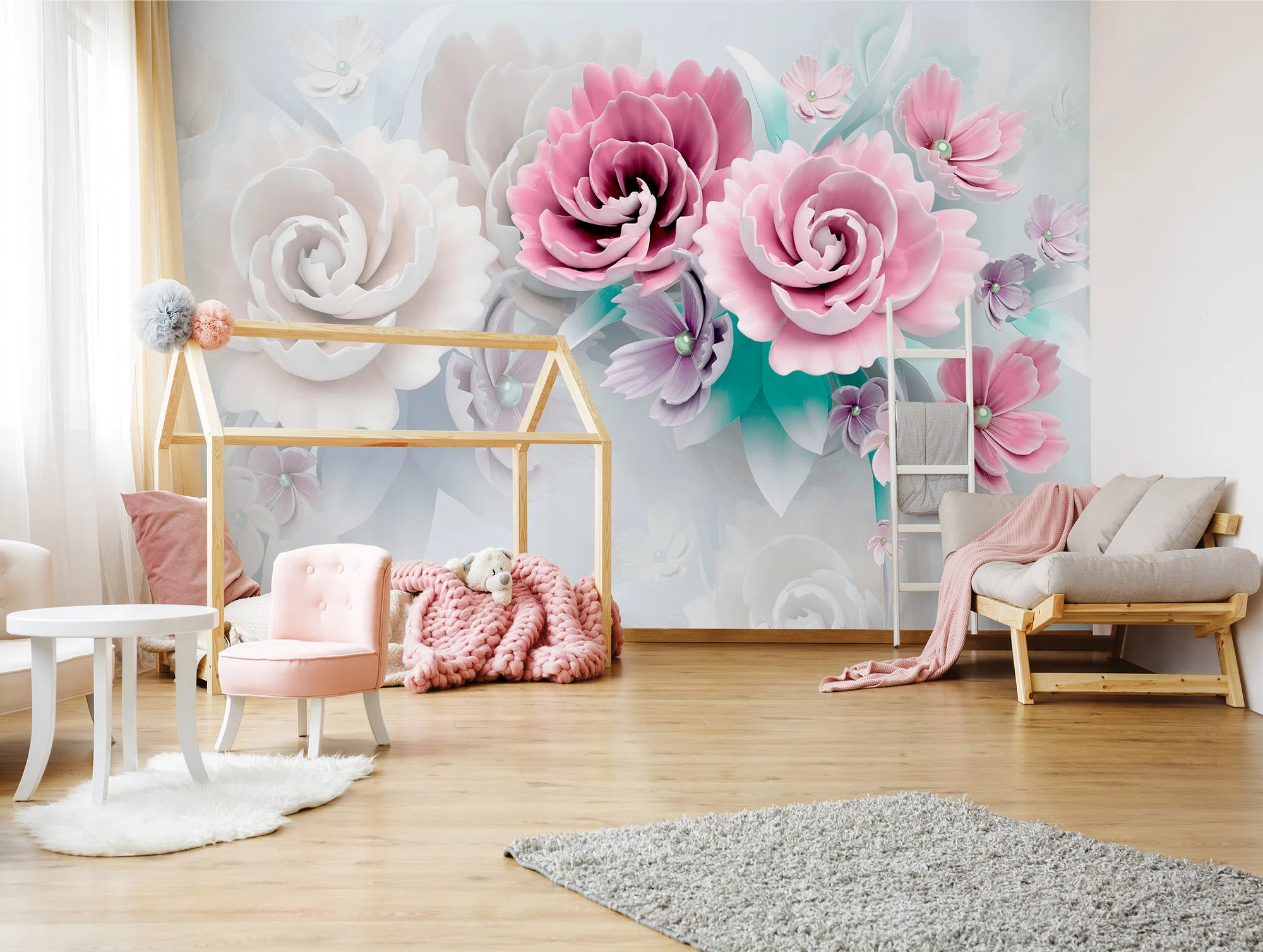 Roosa lillekompositsioon – fototapeet 14149 - Image 2